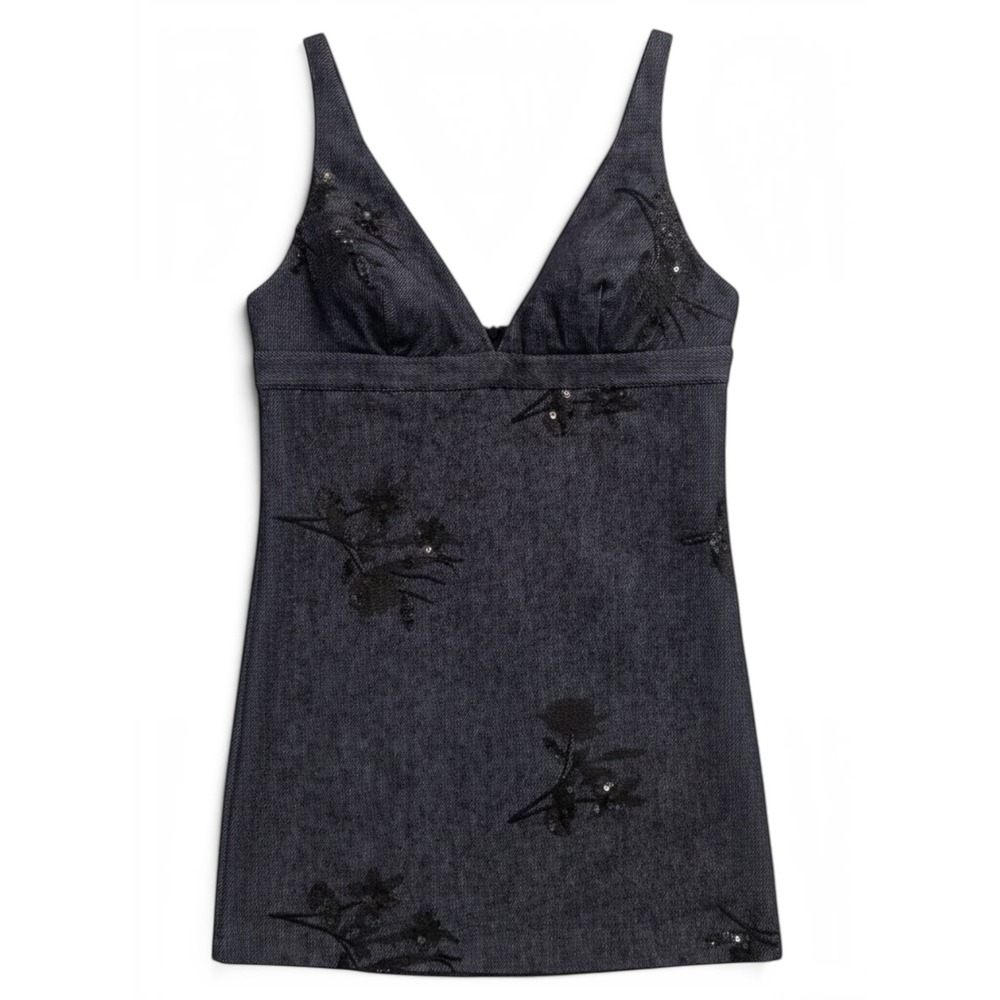 Zara Denim Sequin Mini Dress Women XS Y2K Style Night Out Glam Indie Sleaze